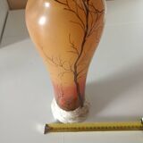VASE signé LEGRAS EN VERRE ÉMAILLÉ DÉCOR NEIGE EN RELIEF TON ORANGE
