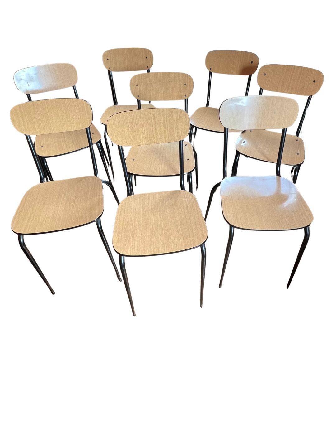 Set of 8 vintage Formica and metal chairs, 1960s-70s.