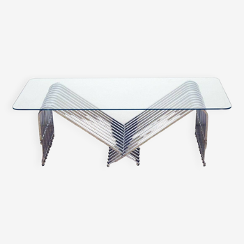 Coffee table in chromed metal and crystal, 1970s