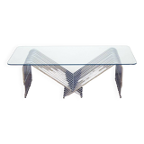 Coffee table in chromed metal and crystal, 1970s
