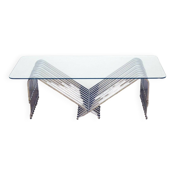 Table basse en métal chromé et cristal, 1970