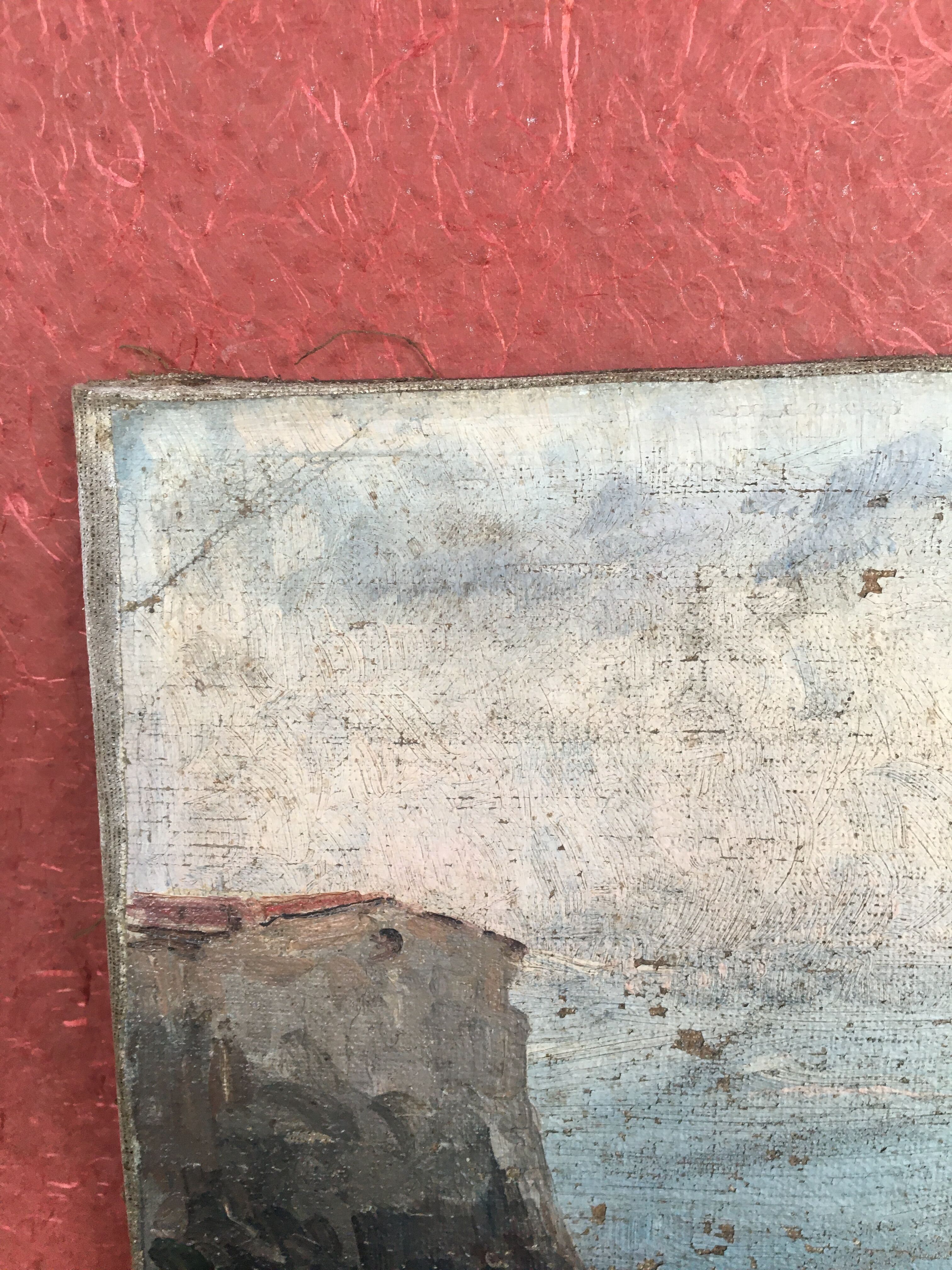 Oil on "marine" canvas, early 20th century