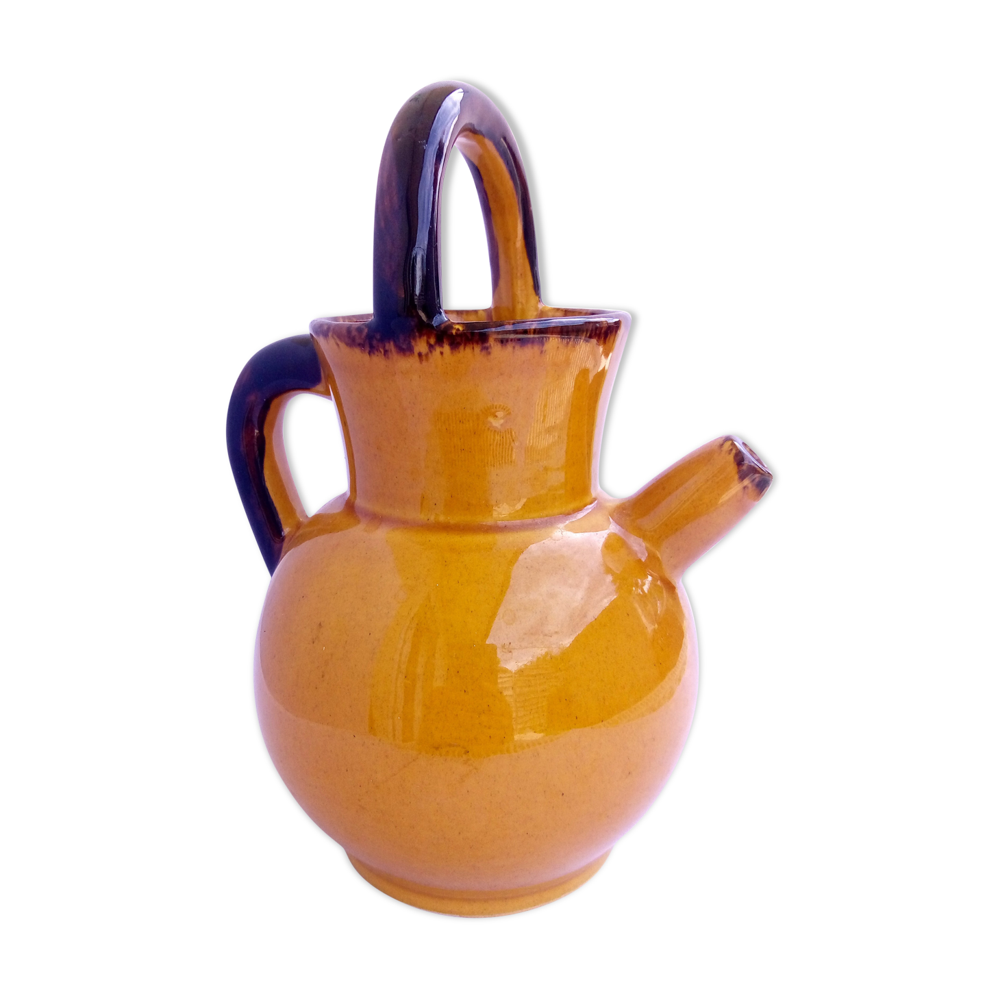 Ochre ceramic jug gargoulette