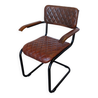 Vintage Quilted Leather Dining Chair: Industrial Office Armchair