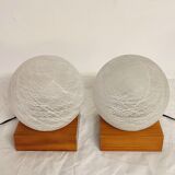 Pair of wooden and glass table lamps. Italy, 1970s.