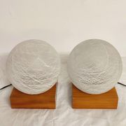 Pair of wooden and glass table lamps. Italy, 1970s.