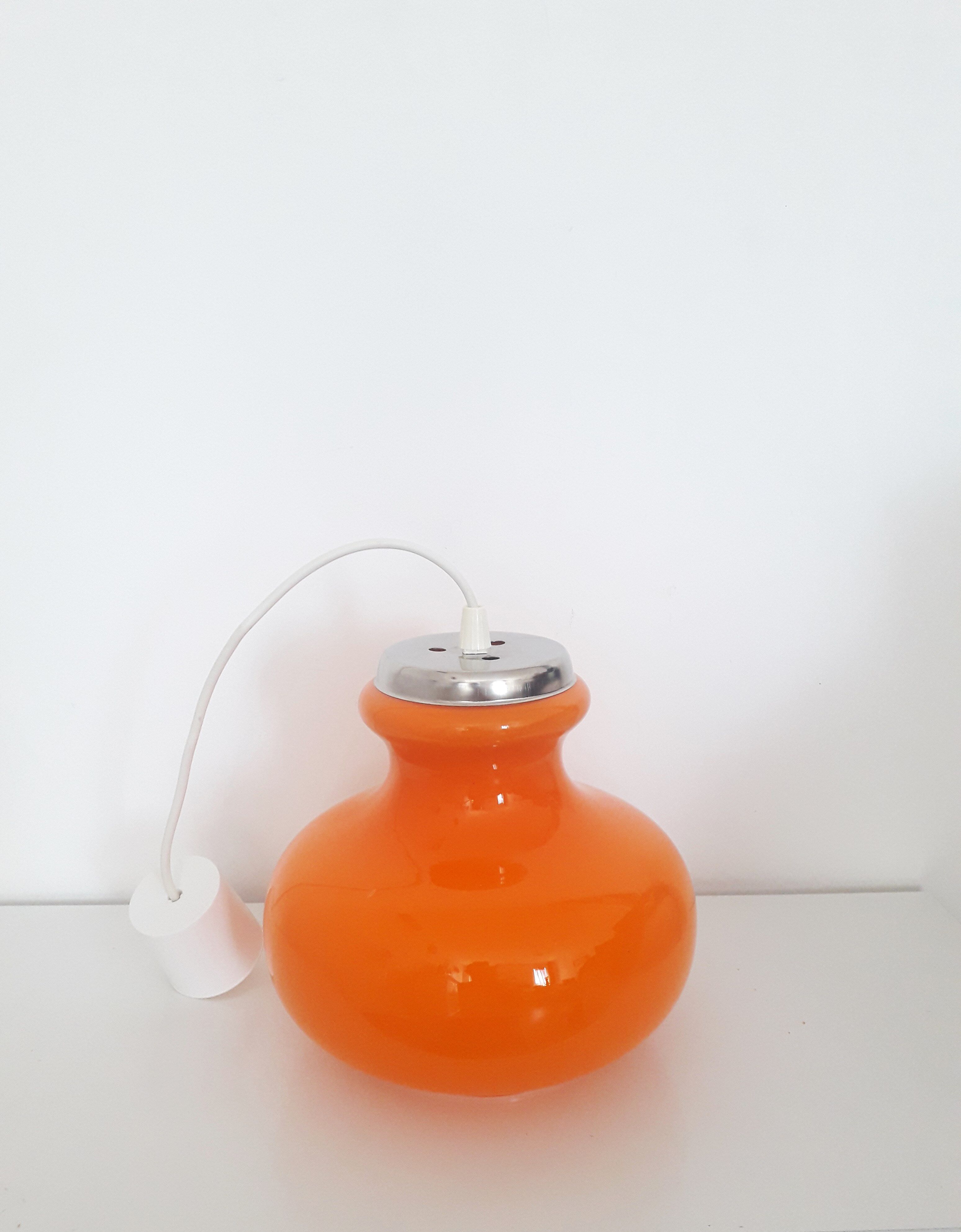 Vintage pendant lamp, orange opaline glass 1970