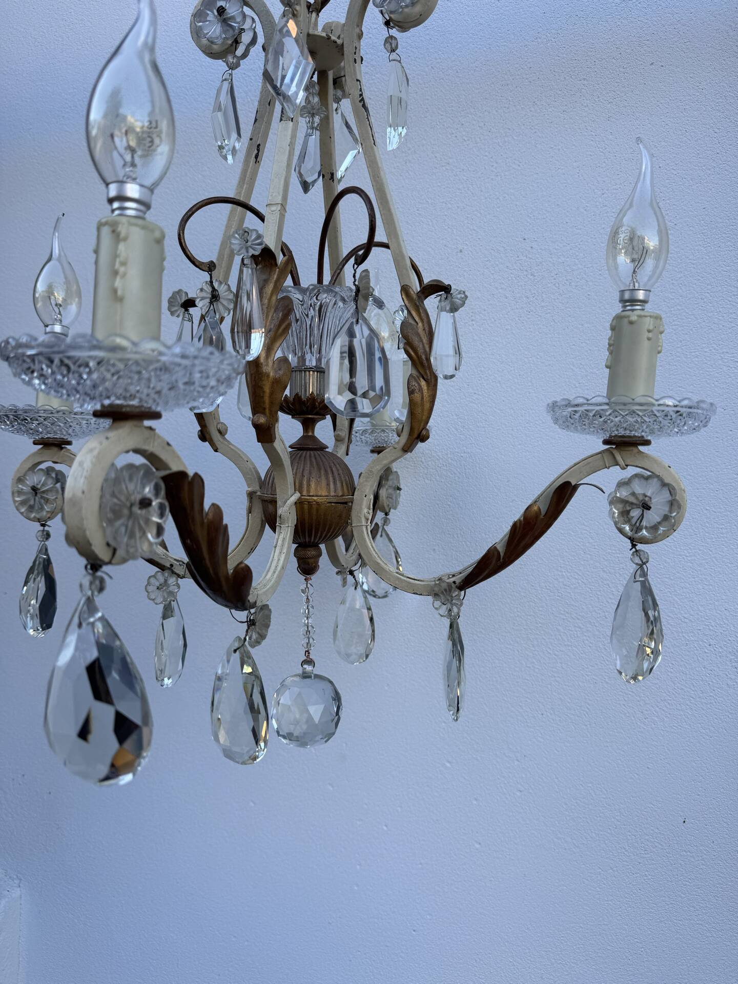 Crystal pendant chandelier wrought iron 1900