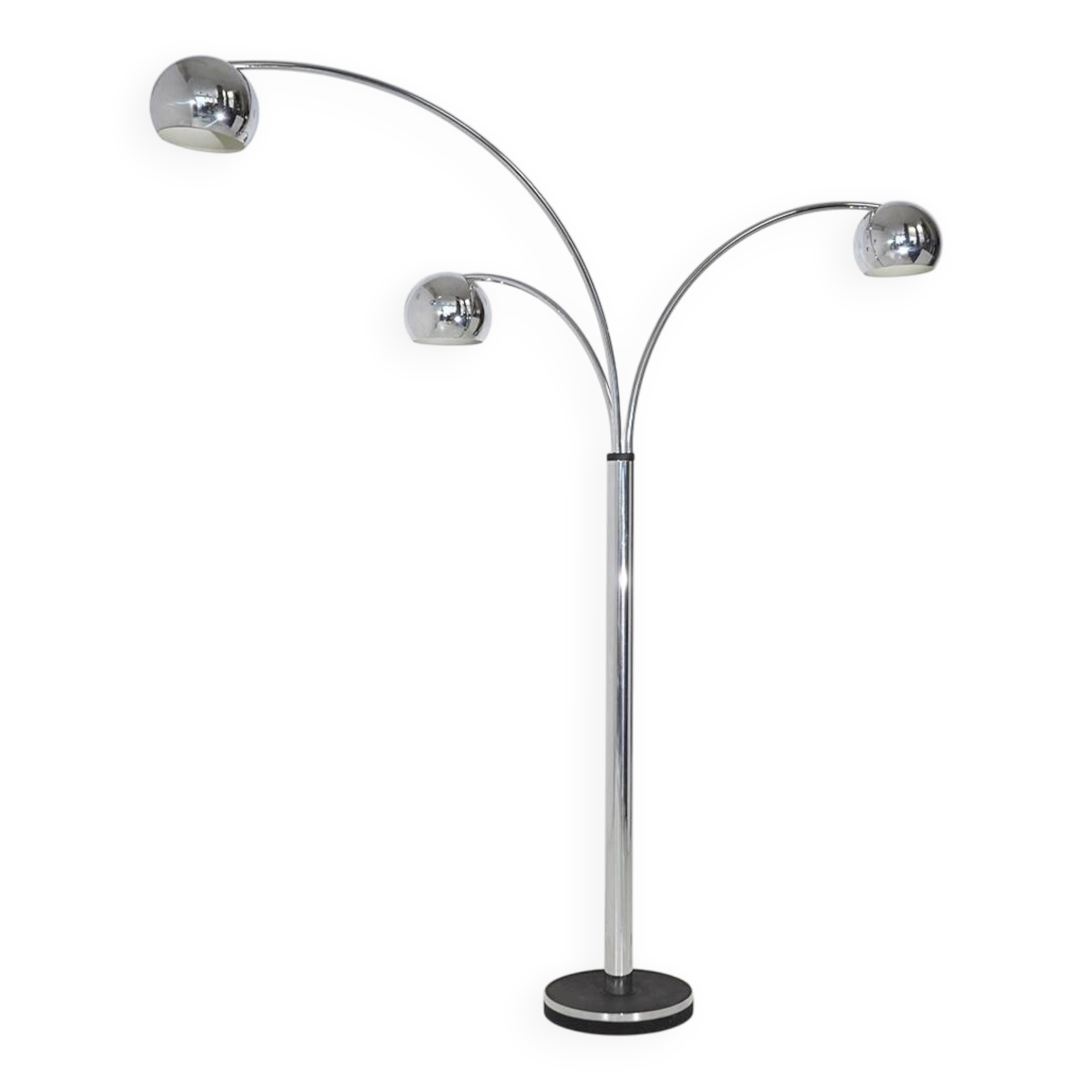 Lampadaire à 3 bras en métal chromé, années 1970
