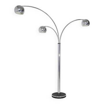 3-arm floor lamp in chromed metal, 1970s