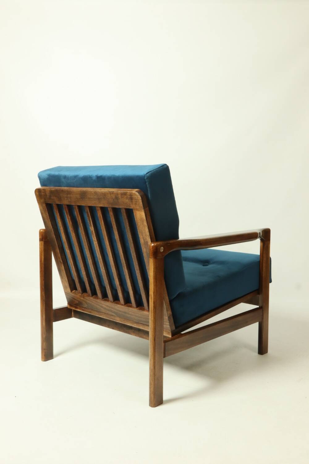 Vintage armchair navy blue velvet Mid century modern design by Zenon Bączyk 1965