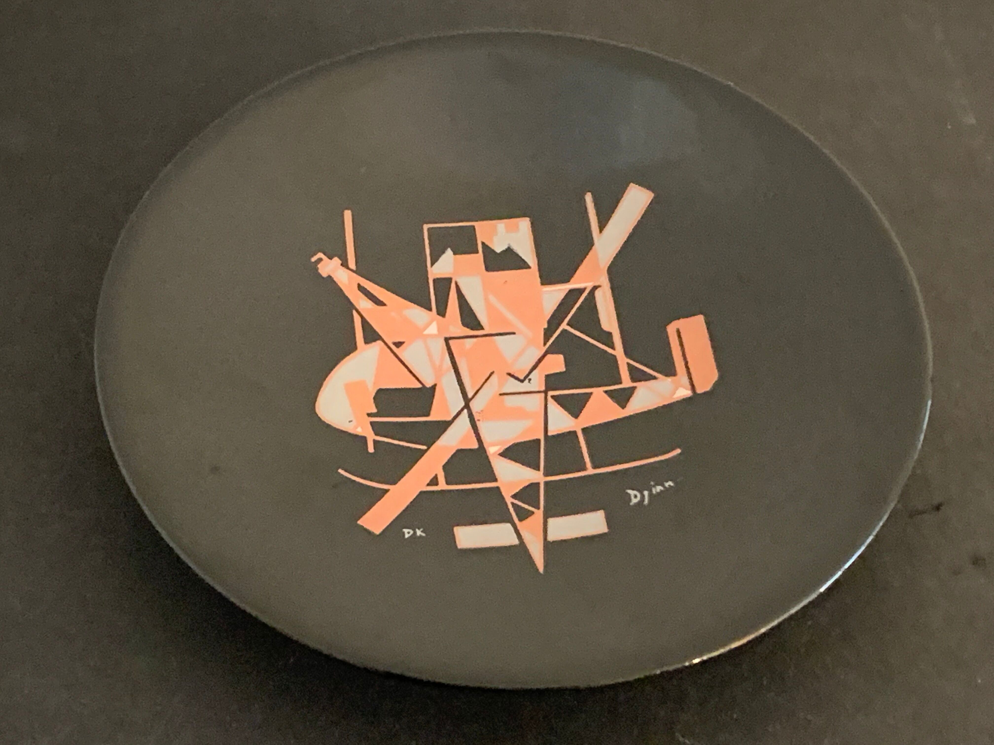 Empty Djinn enamelled black ceramic pockets, helicopter aviation theme