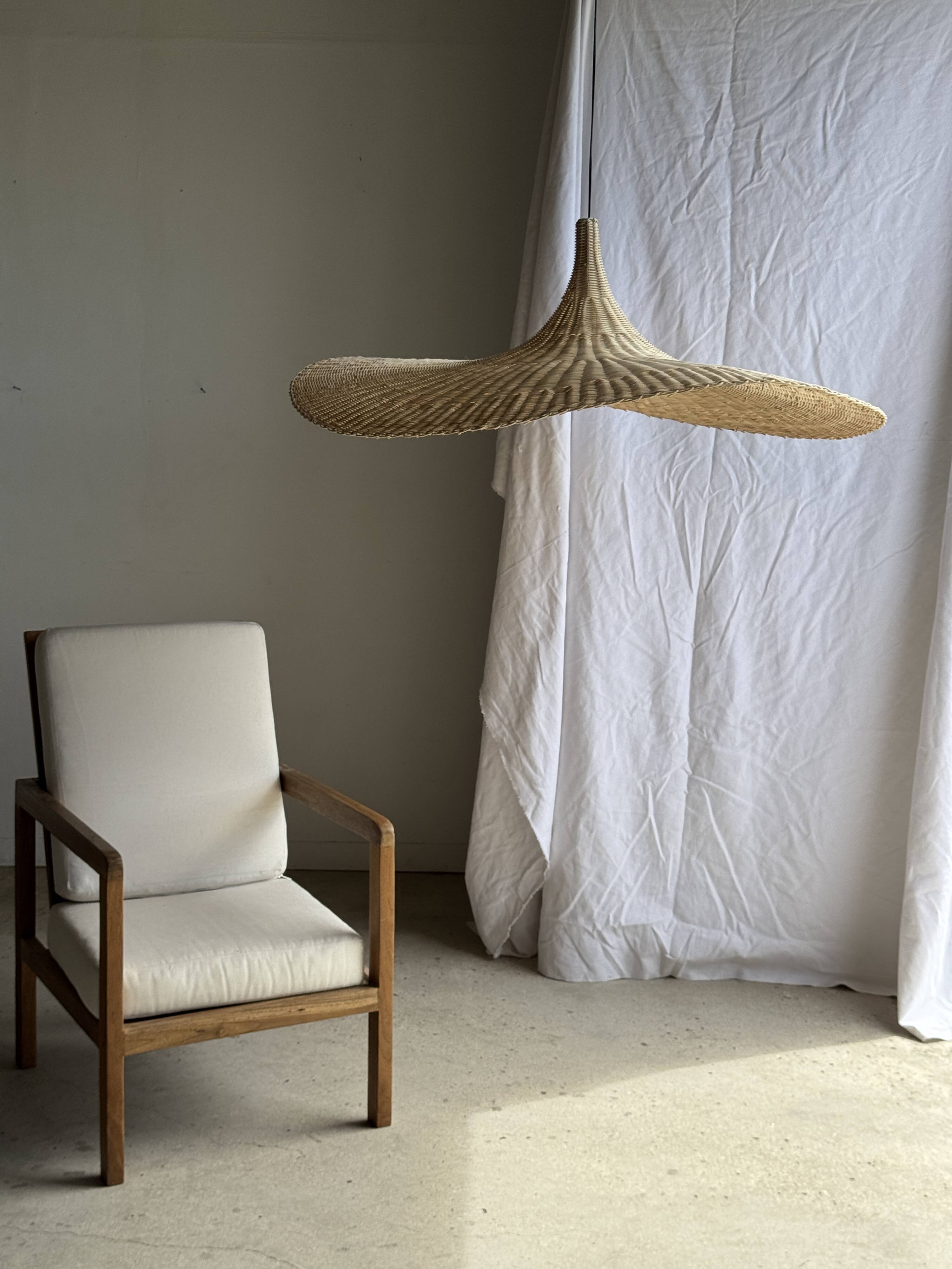 Very large rattan pendant light in the shape of a hat D125 H50