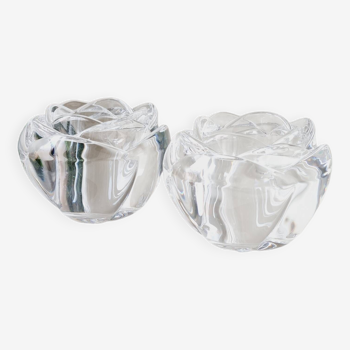 Duo of crystal flower candle holders