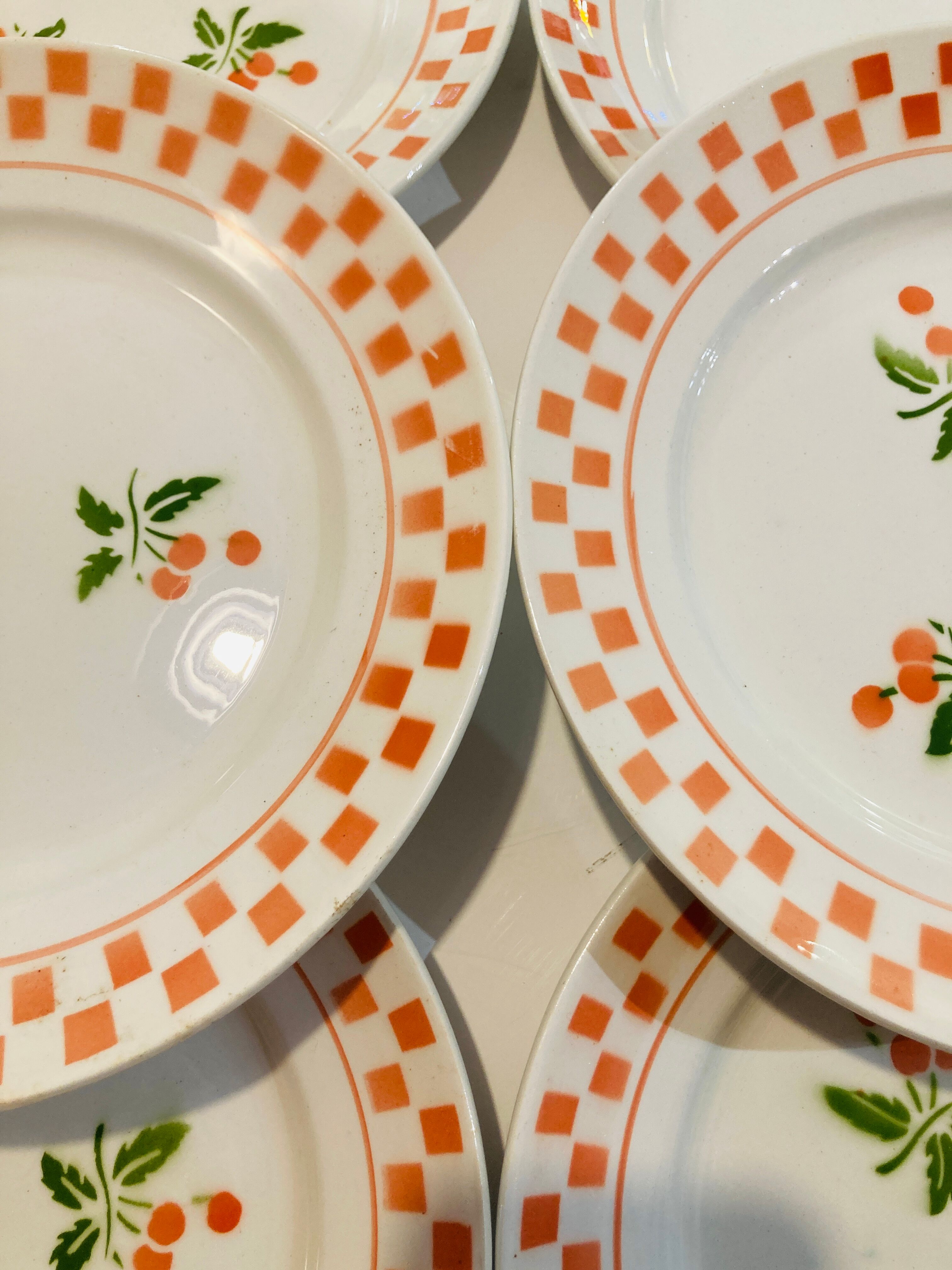 6 large plates in ecru ceramic pattern orchies- moulins des loups -retro-vintage-kitchen