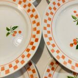 6 large plates in ecru ceramic pattern orchies- moulins des loups -retro-vintage-kitchen