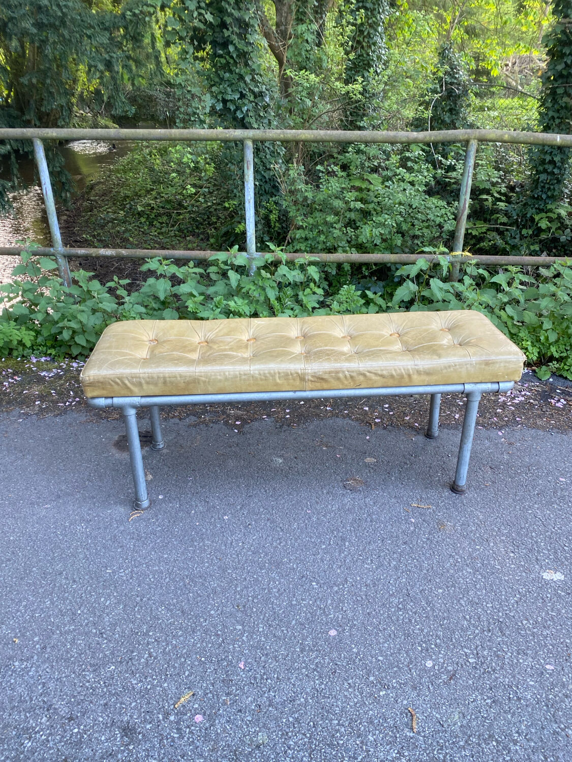 Individual leather and metal design bench