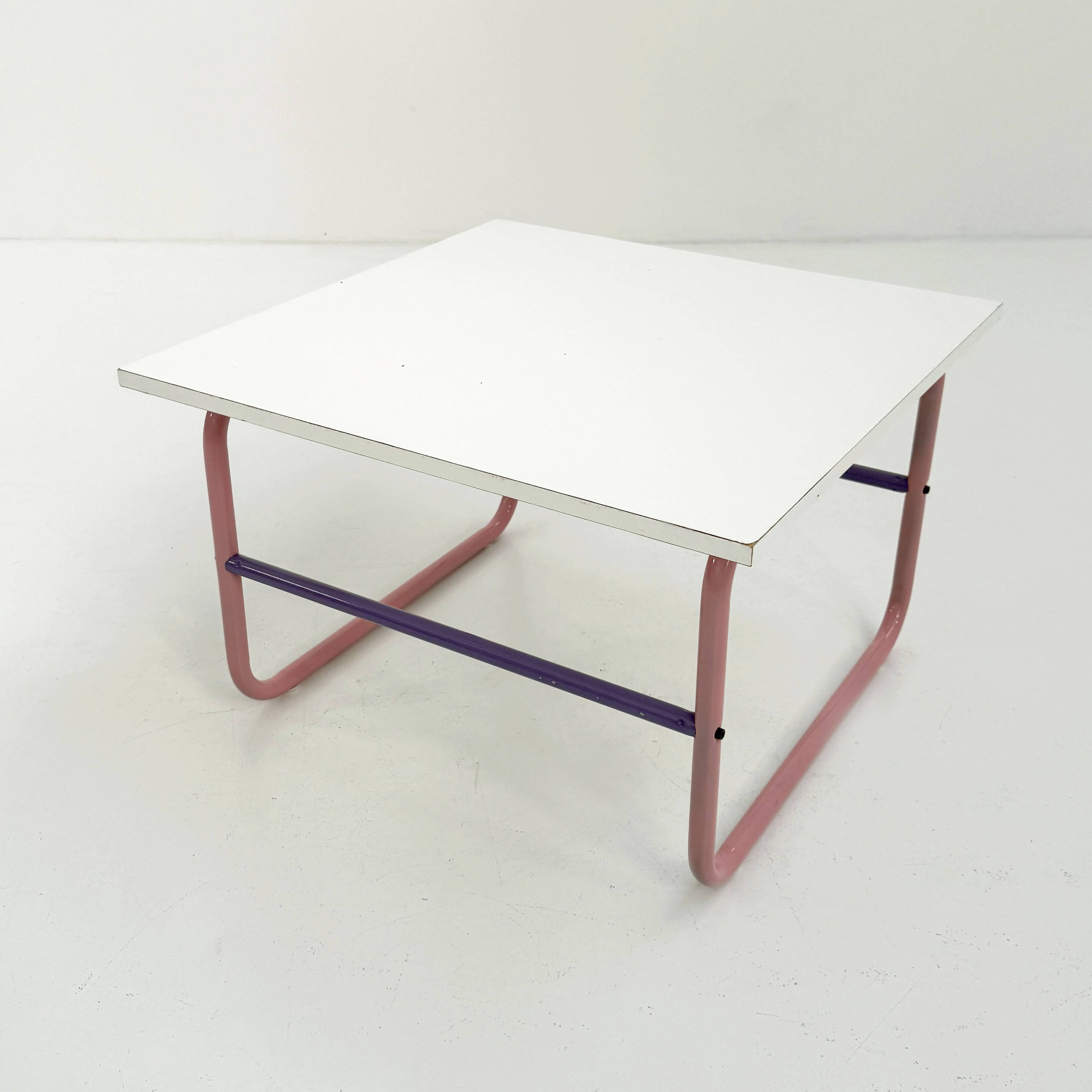 Pink and mauve tubular coffee table, 1980