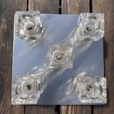 Brushed metal ceiling light and glass globes, 5 halogen candles