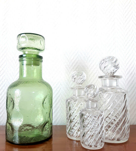 Green decanter from Italy 1970