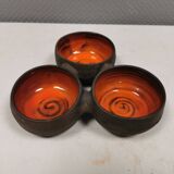 Beautiful bowl (composed of 3 bowls) with orange/red glaze inside
