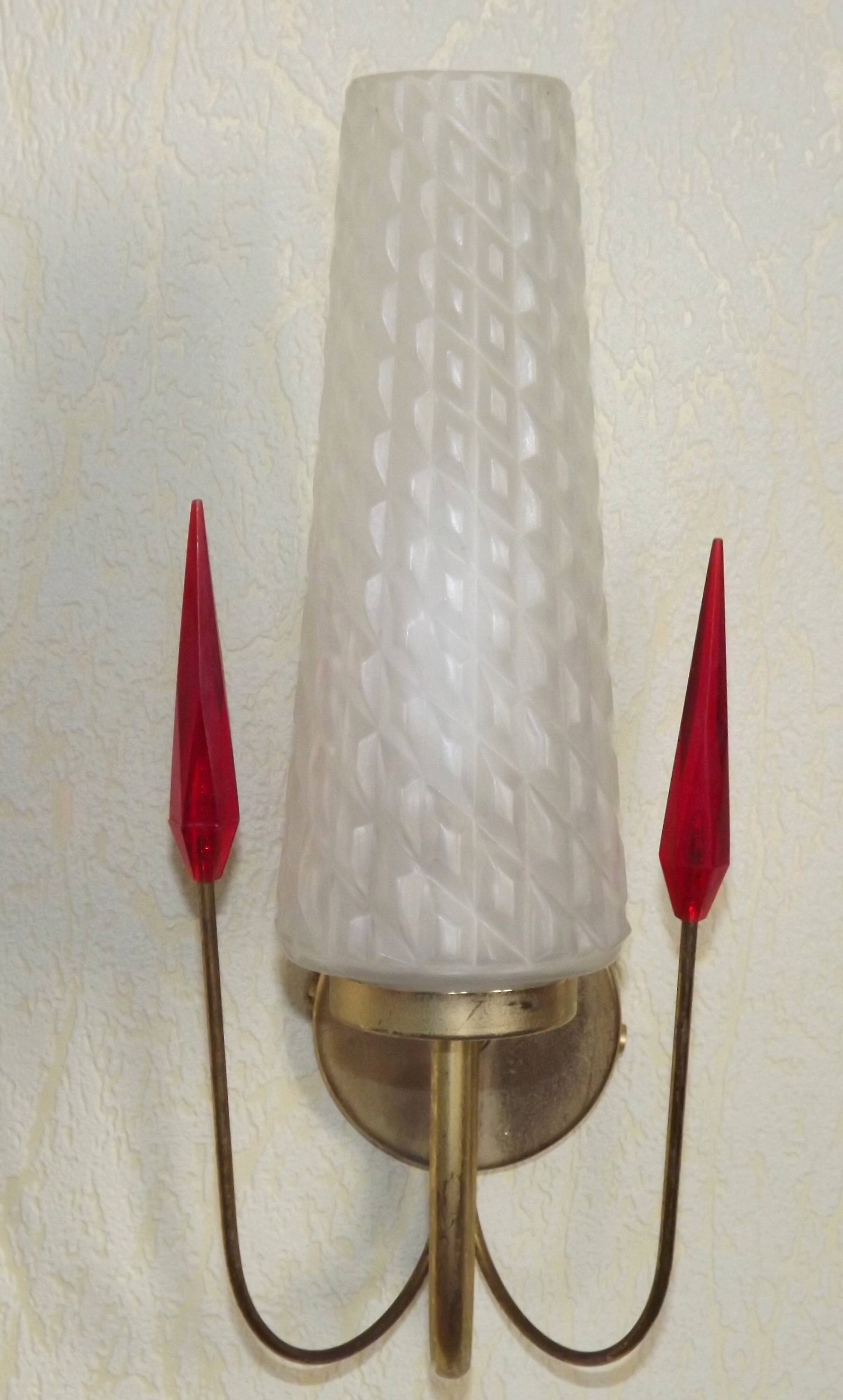 Simple Vintage Retro 1960s Gold Metal White Glass Shade 5