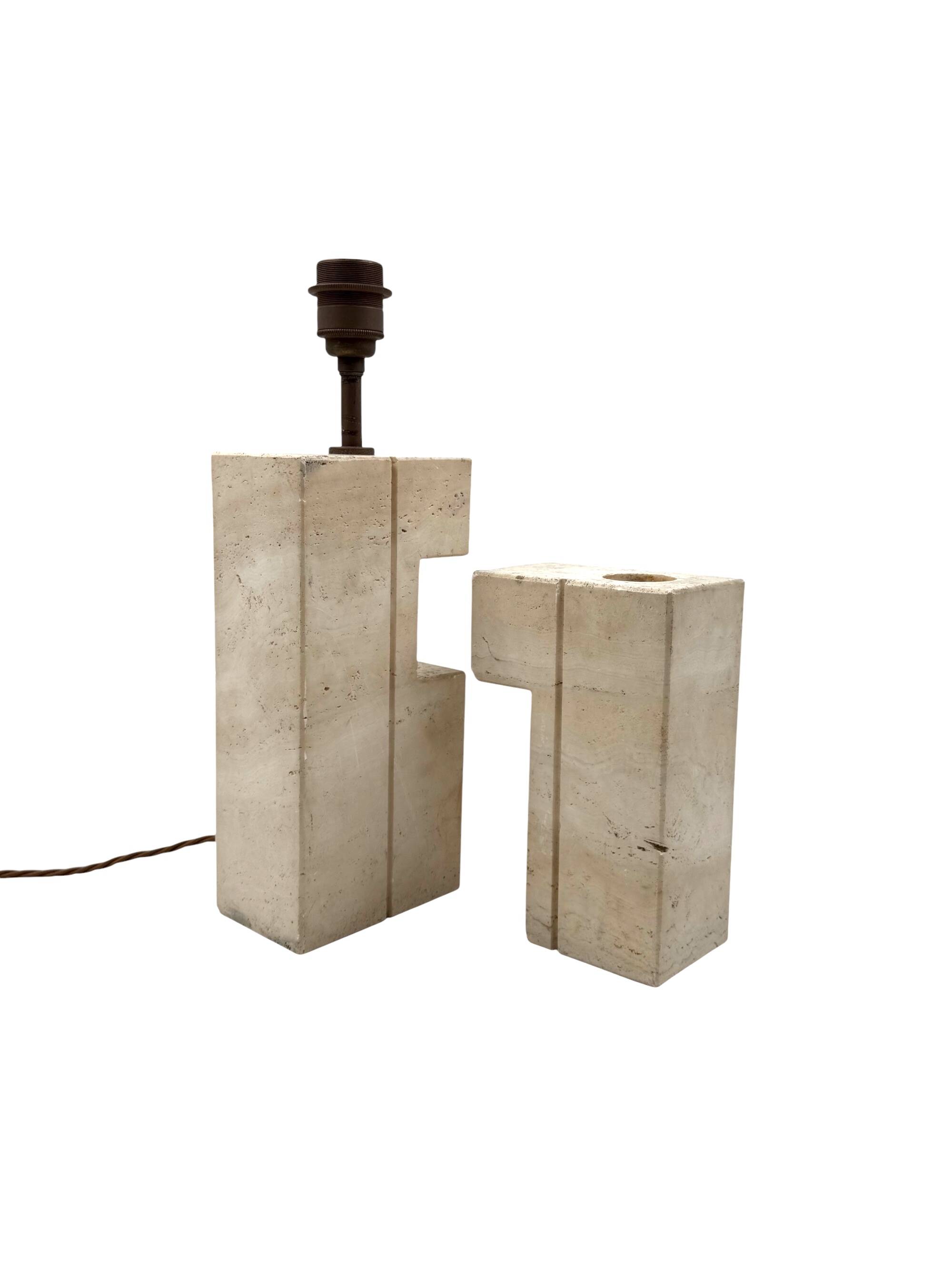 Mid-century modern travertine table lamp, Nucleo Sormani Italy 1960s