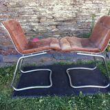Pair of vintage armchairs in chrome tubular steel