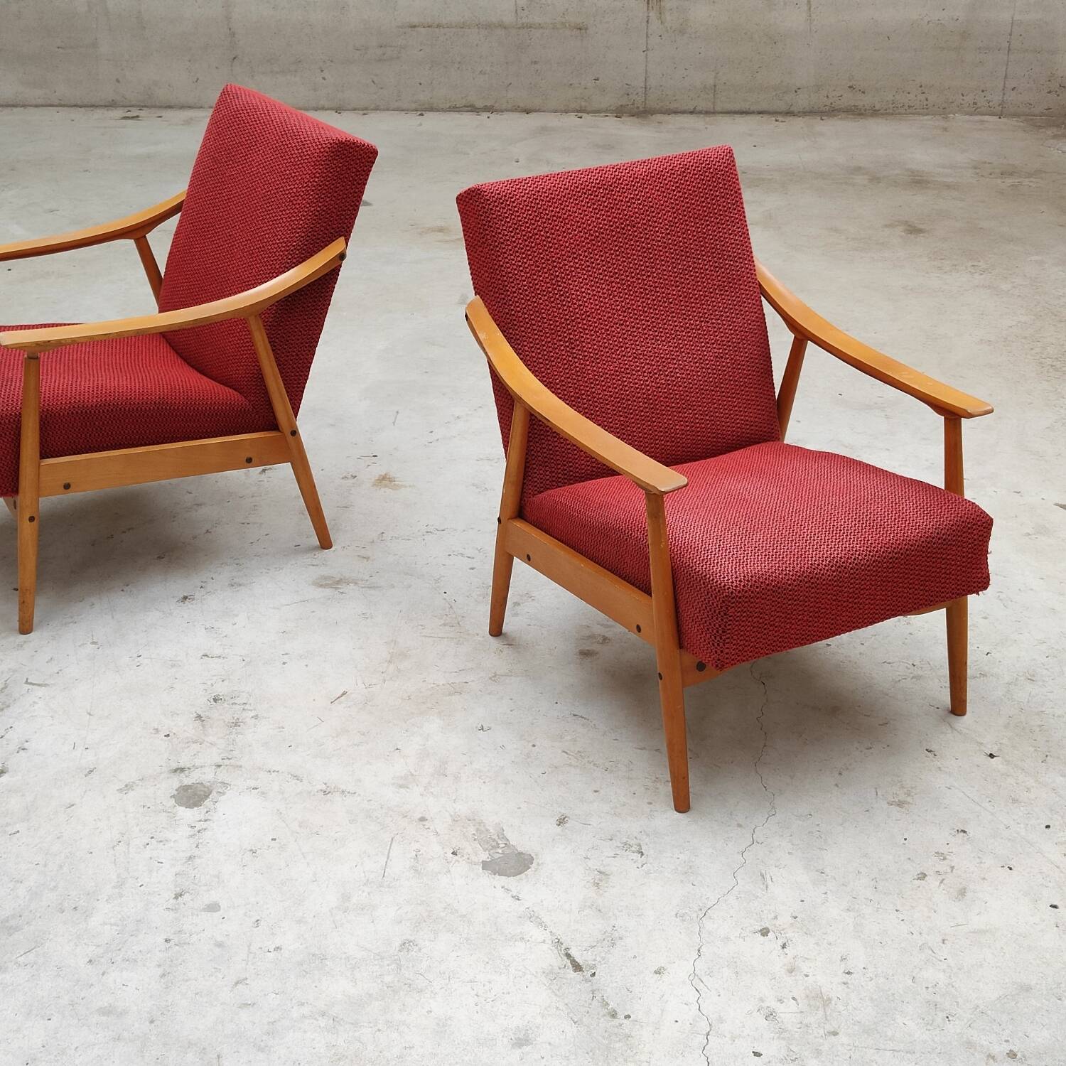 Pair of Czechoslovak armchairs 1960 red pink 1960