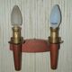 Pair of Scandinavian teak wall lamps with 2 burners 1960