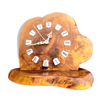 Olive wood clock with enamel numerals