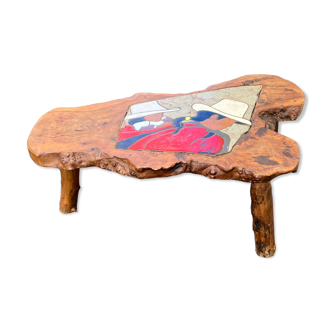 Table basse en céramique émaillée et bois naturel