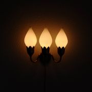 Fog & Mørup 3-Arm Brass and Opaline Glass Tulip Wall Lamp