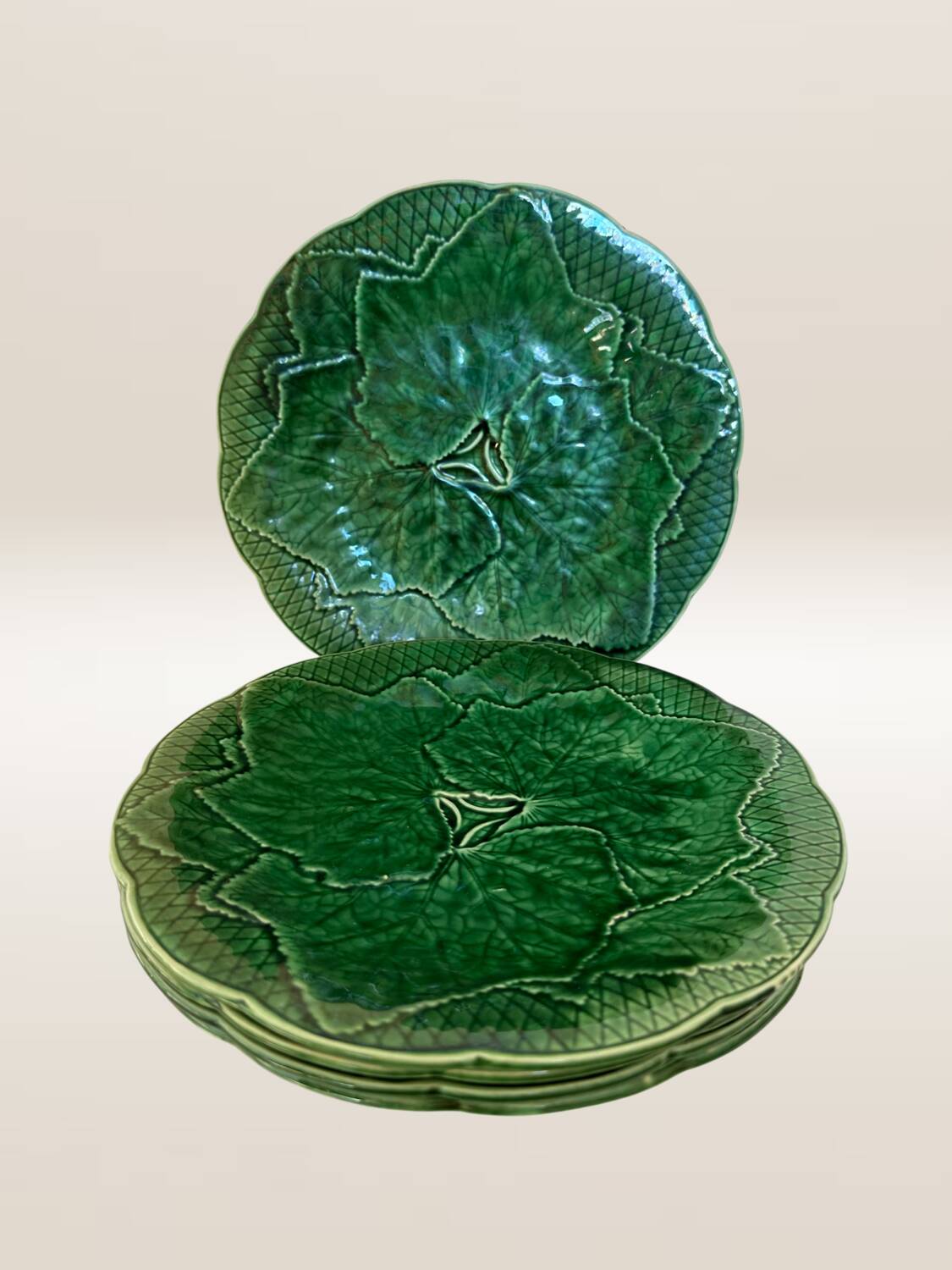 Set of 5 dessert plates in barbotine, vine leaf model Gien