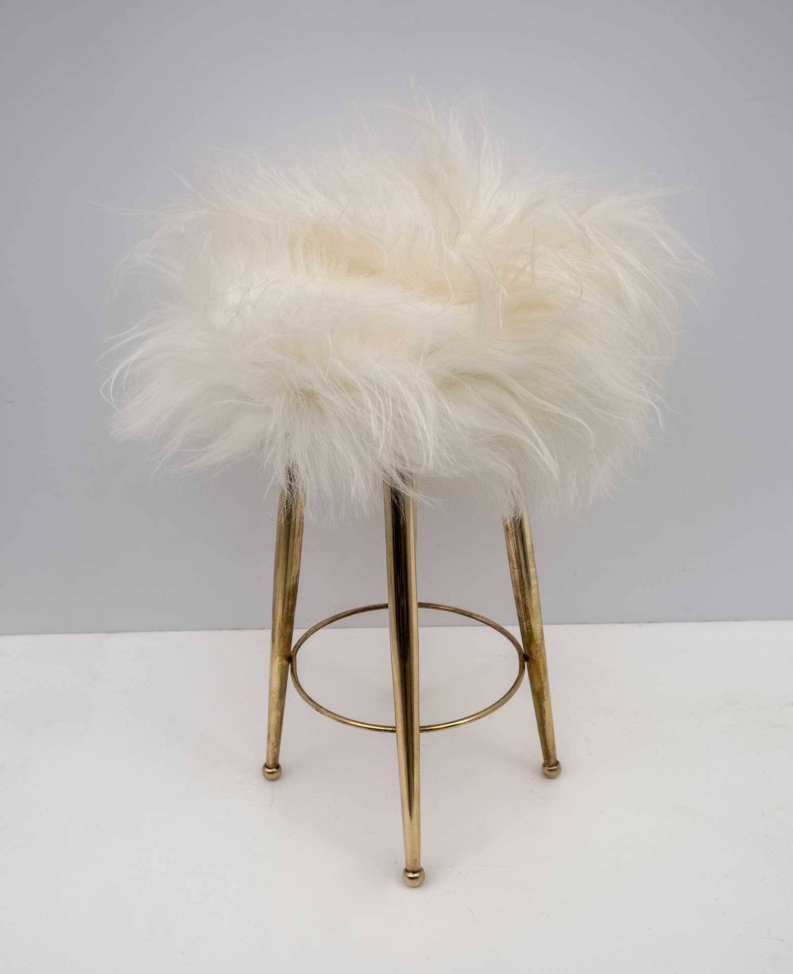 Gio Ponti Mid-Century Modern Italian Brass and Sheepskin Small Stool, 1950s