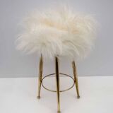 Gio Ponti Mid-Century Modern Italian Brass and Sheepskin Small Stool, 1950s