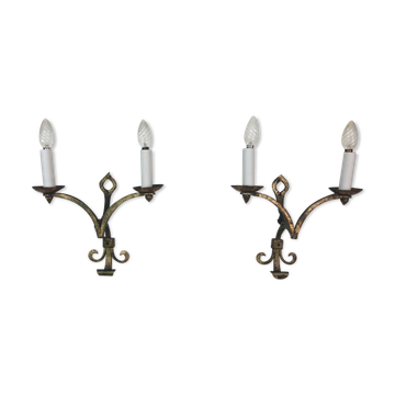 Pair of wall appliques of the 70 gold metal