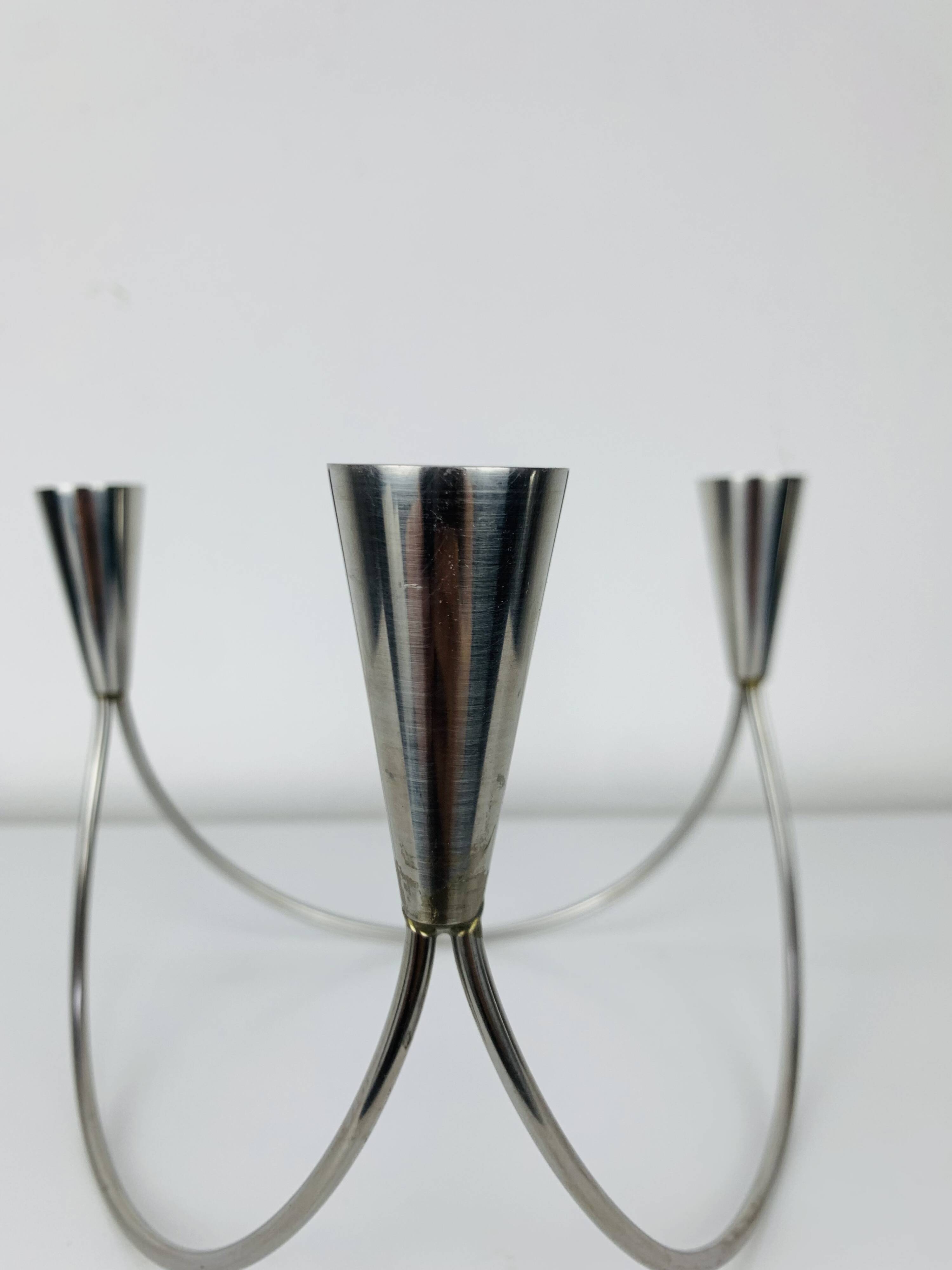Vintage triple stainless steel candle holder