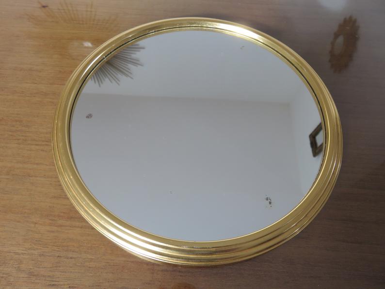 Golden 50-60's aluminium round mirror tray