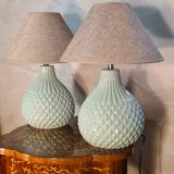 Pair of italian style electric ceramic lamps and new lampshades 43x38