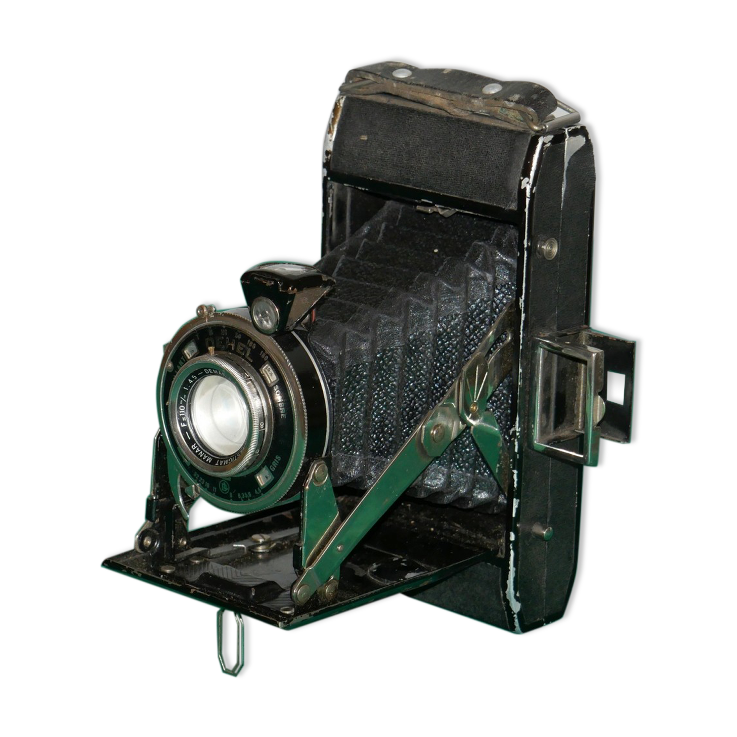 Vintage bellows camera with leather case