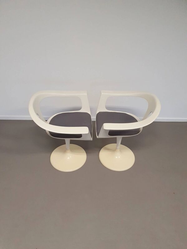 2 x chaise Tulip Lusch, rare, 1972, design blanc, design vintage Colani