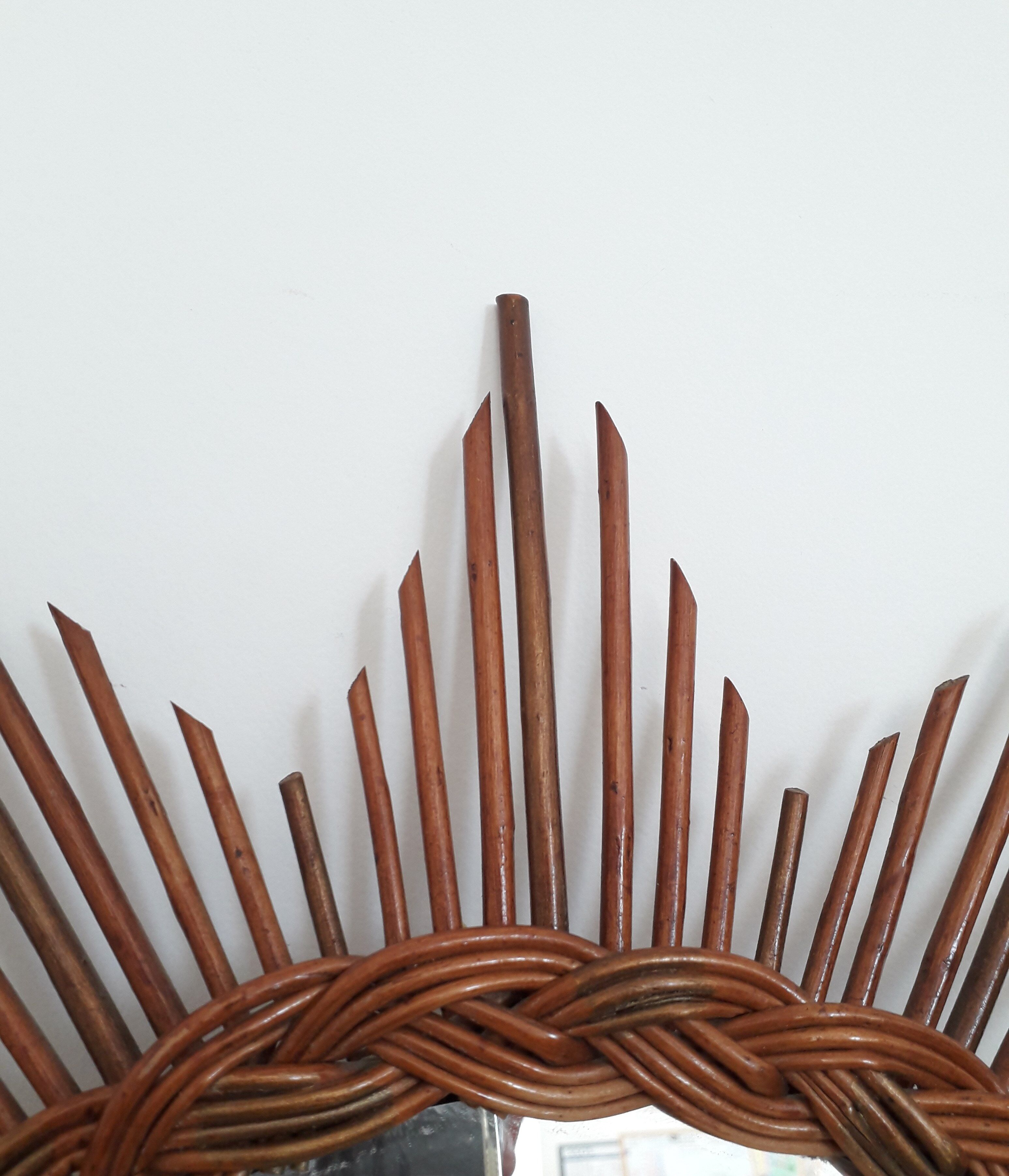 Vintage sun mirror - rattan / wicker - 1970