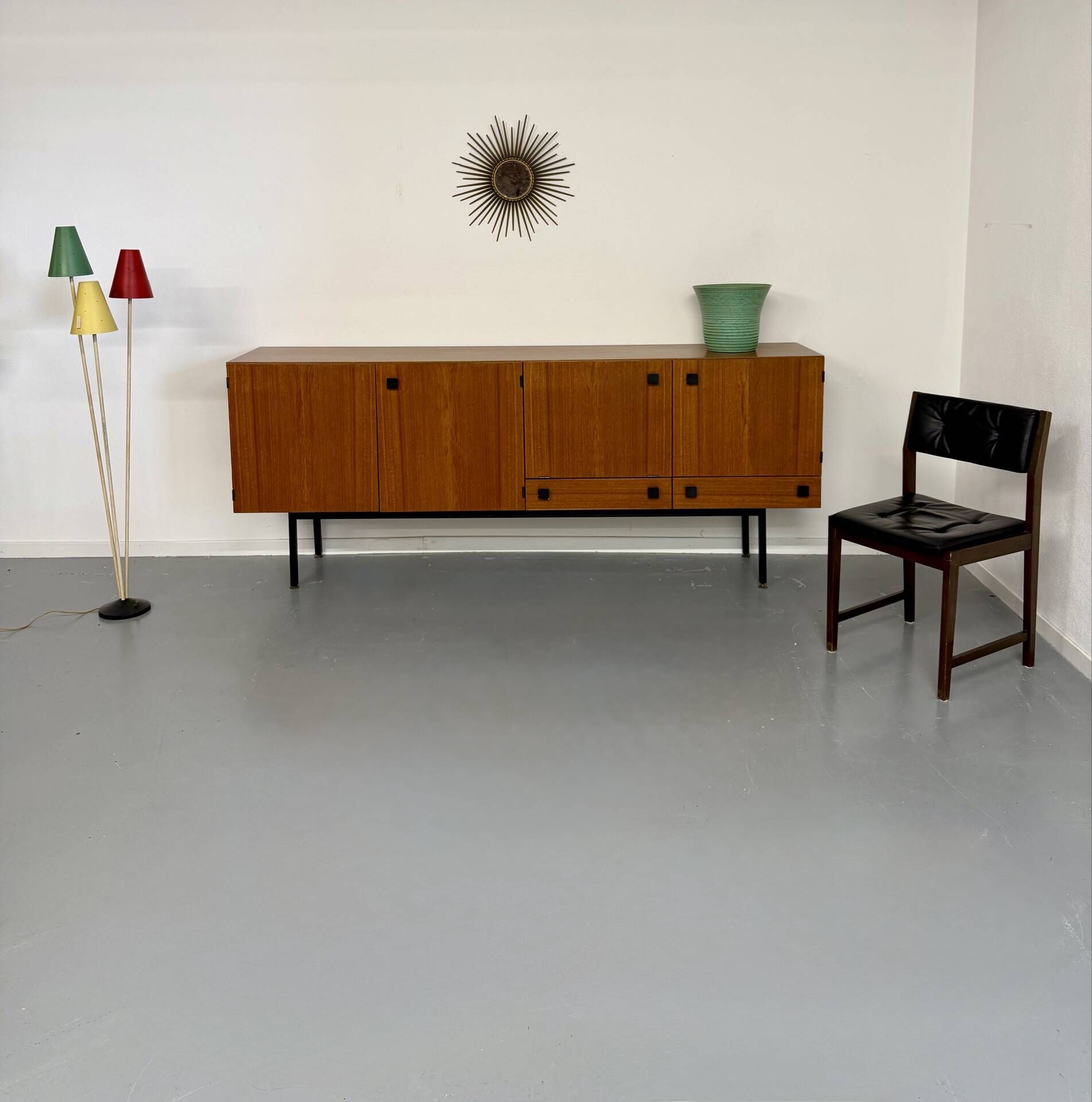 Vintage teak enfilade attributed to Gérard Guermonprez, 1960s design.