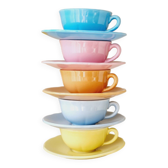 5 tasses café en céramique pastels
