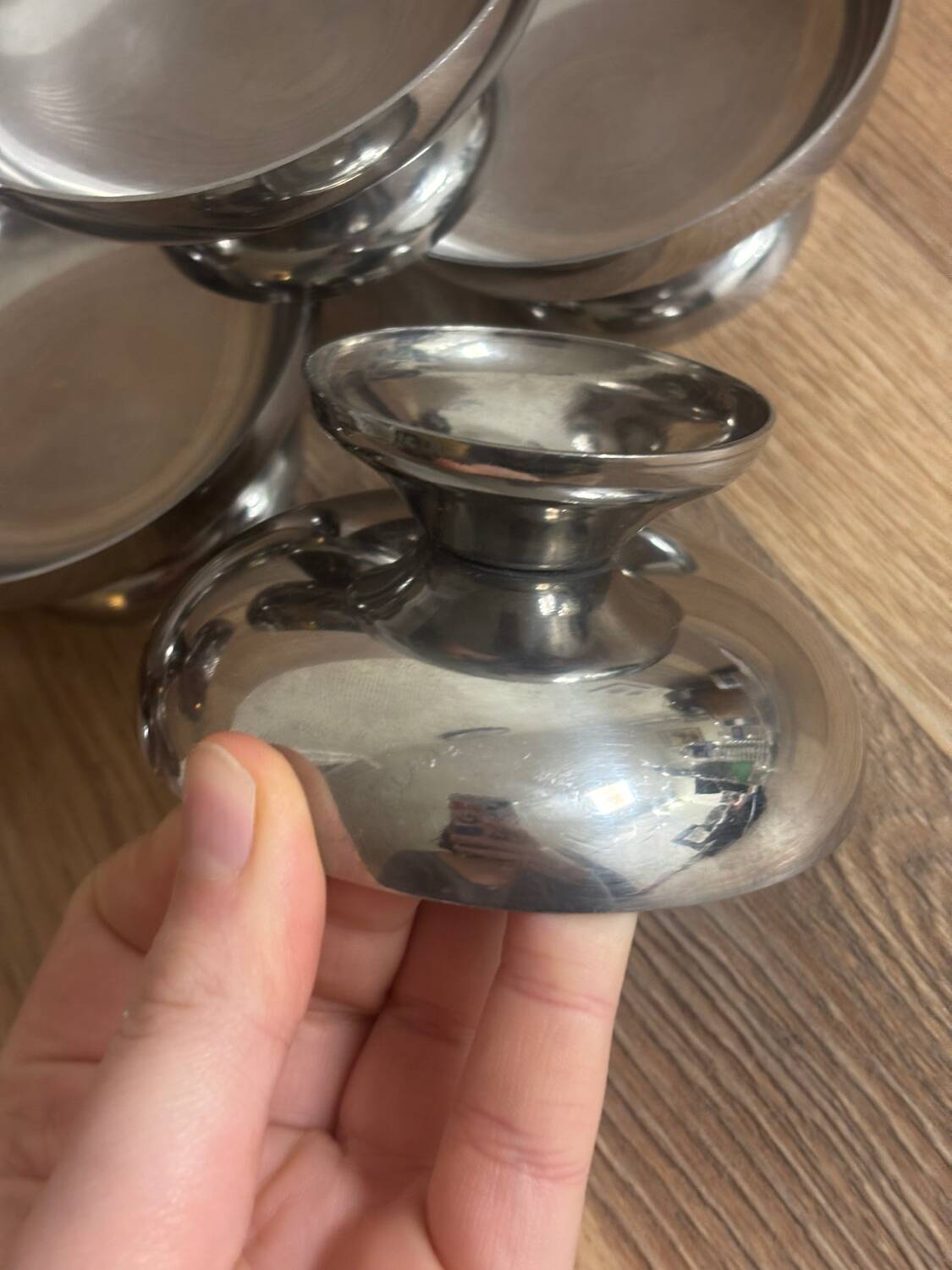 Vintage set of 6 small stainless steel bowls.
