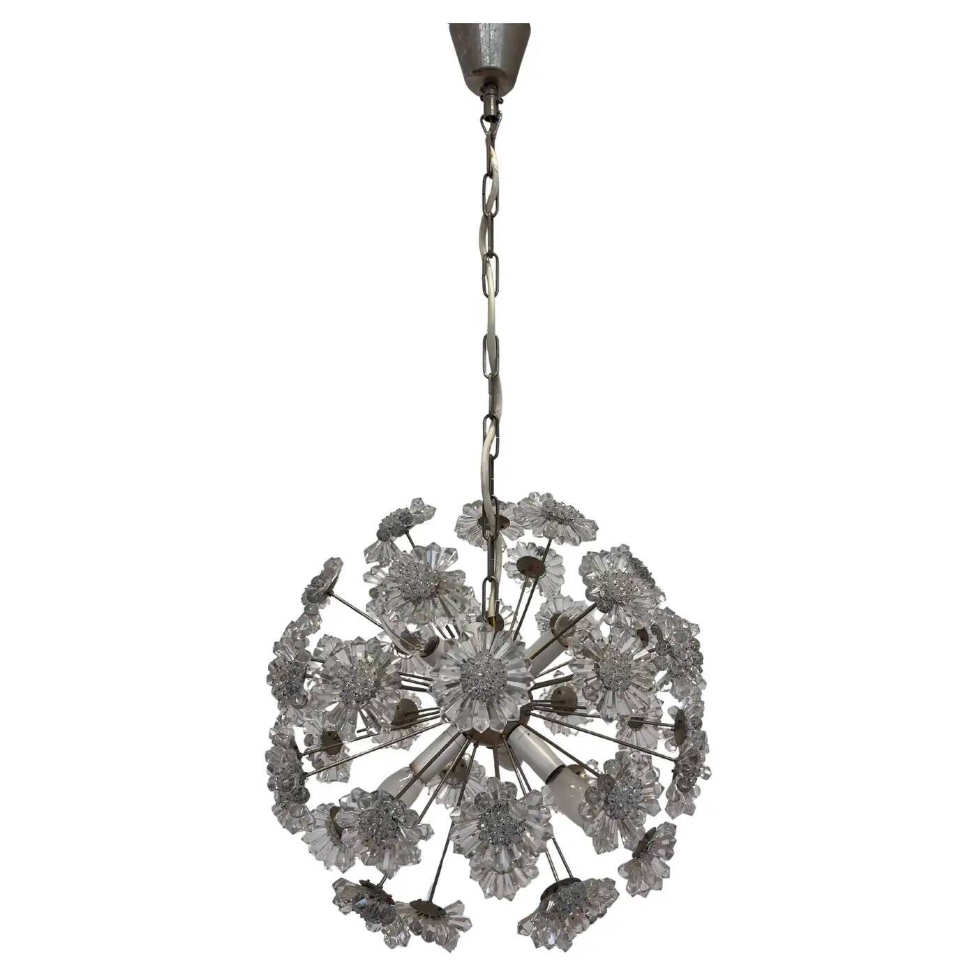 Design glass Emil Stejnar style Sputnik / Dandelion chandelier, 1970s