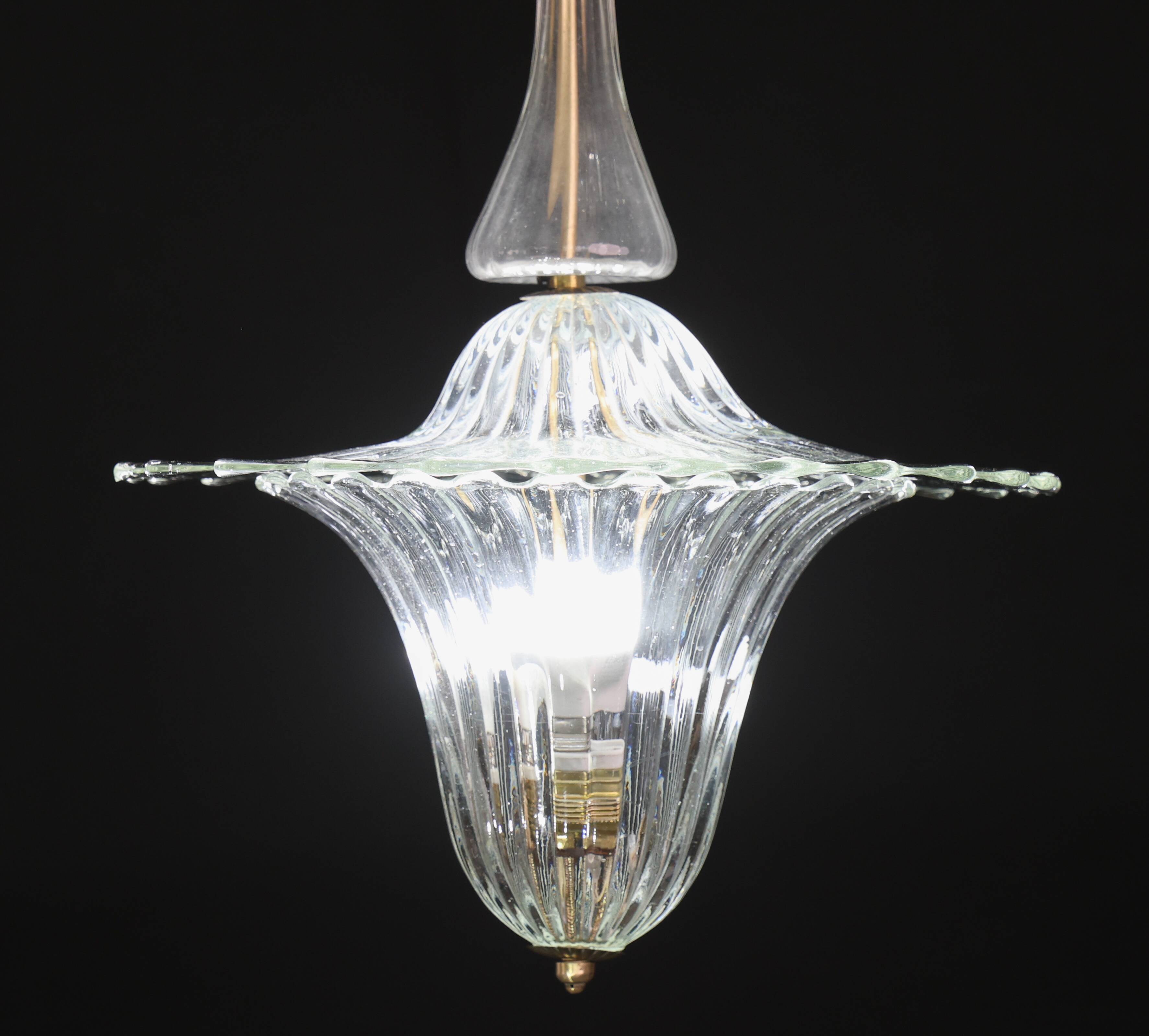 Elegant Art Decò Murano Glass Lantern by Barovier e Toso Pendant Light, 195