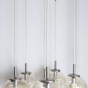 Light smoked glass water drop chandelier with 6 drops from the 1960s.