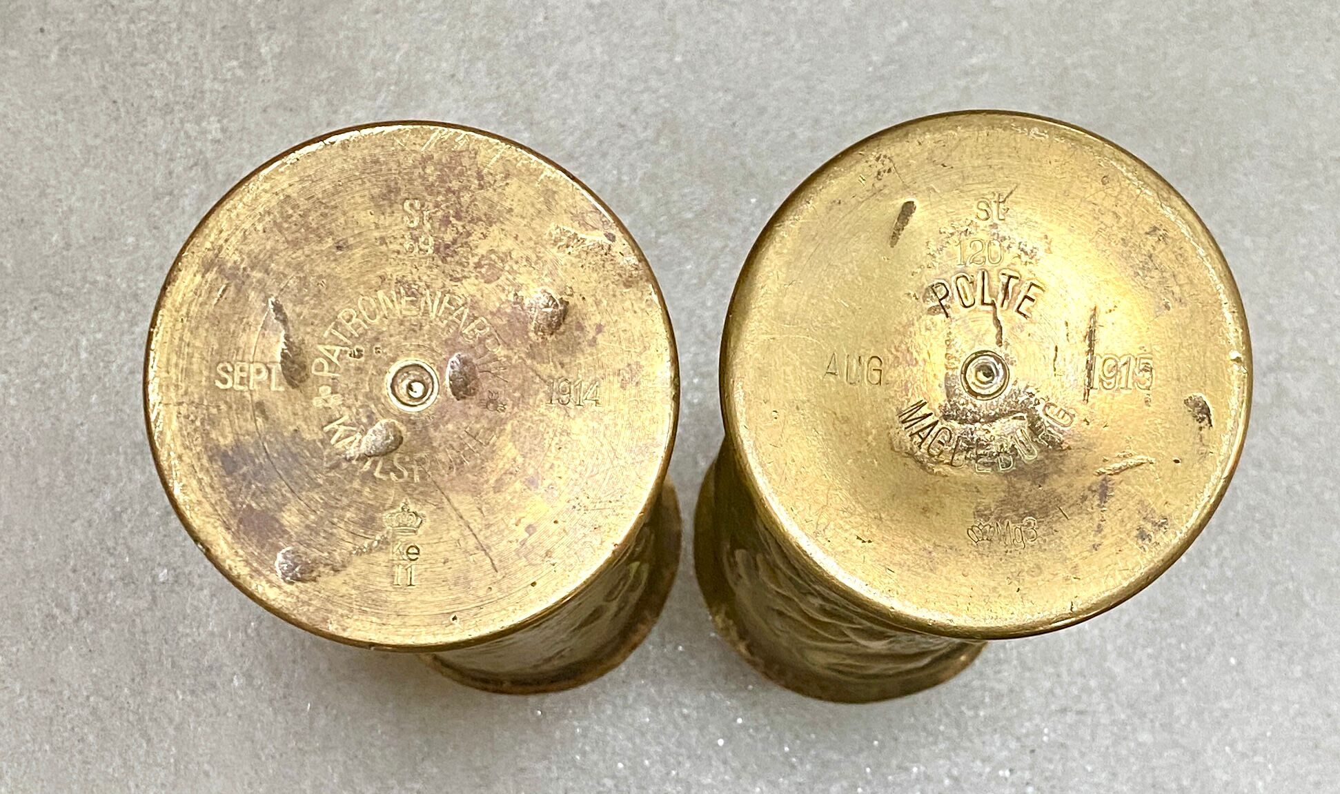 Pair of copper vases - shells 1914-18 - German - trench art